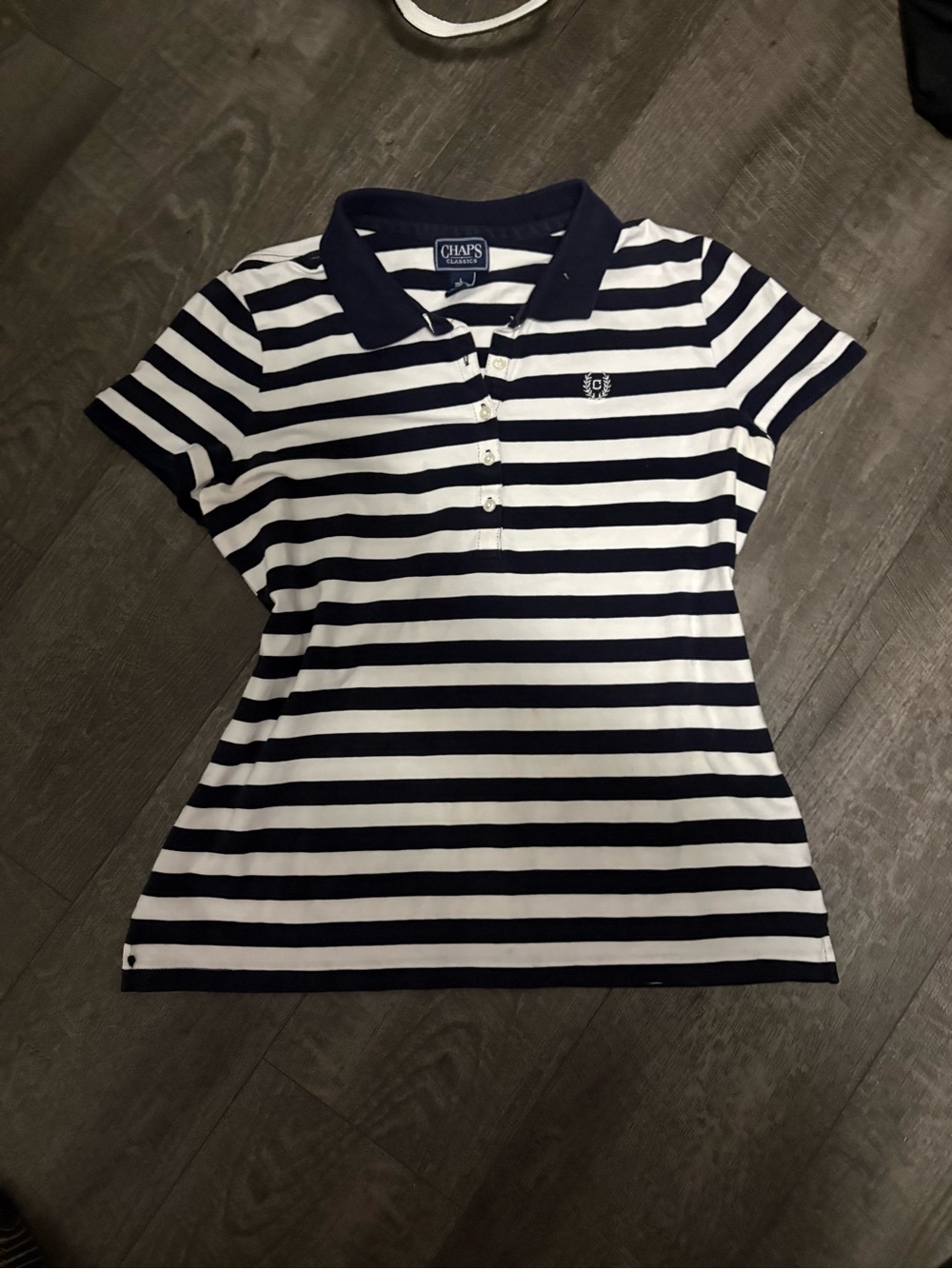 Chaps Navy and White Striped Polo Tee